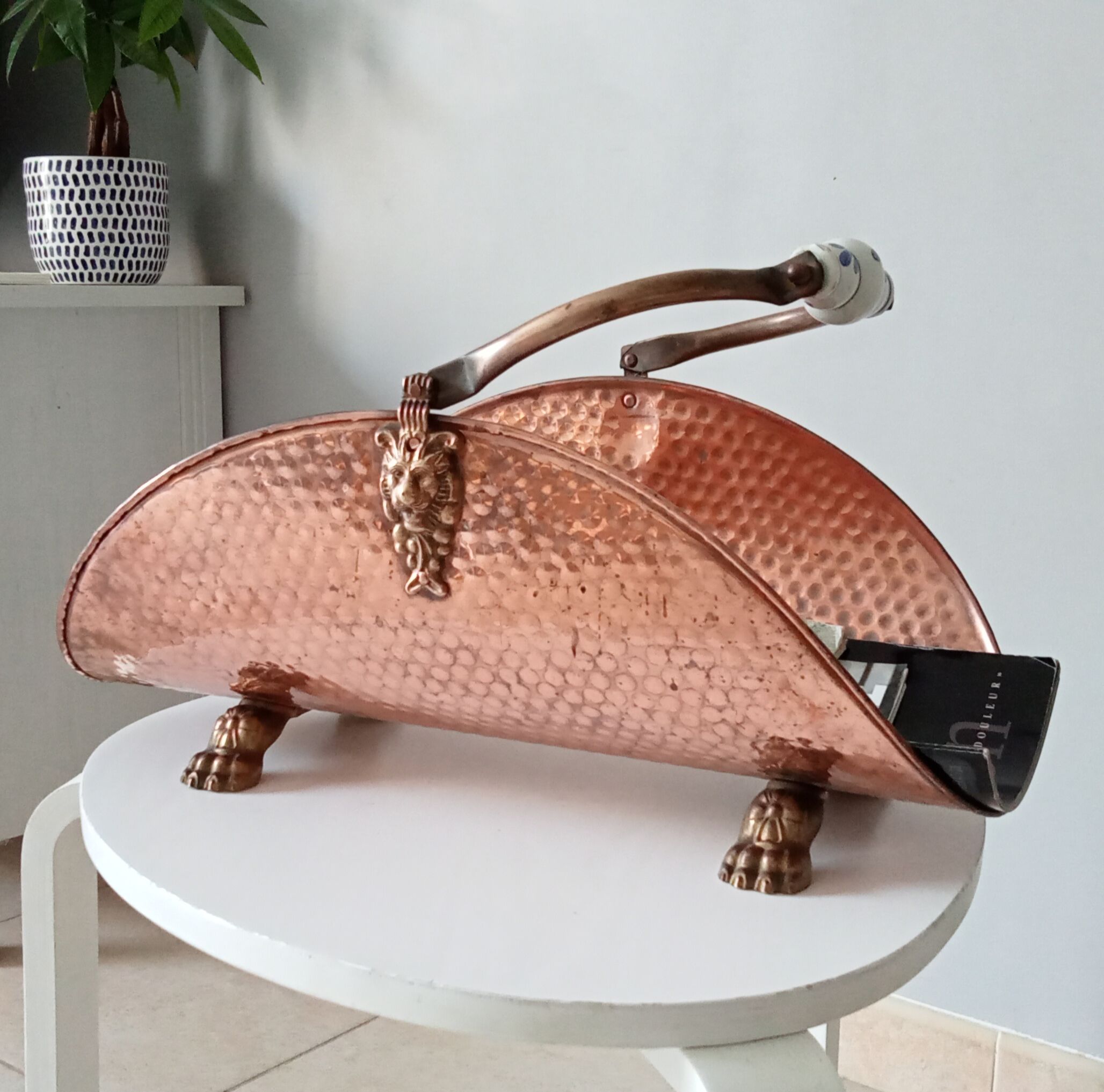 Old log holder in copper and brass