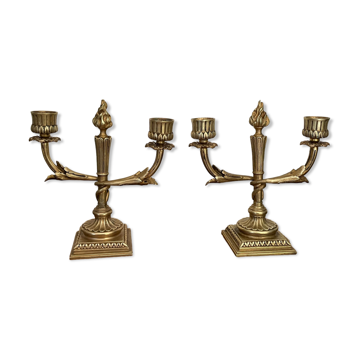Pair of candle holders in gilded bronze nineteenth century