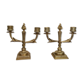 Pair of candle holders in gilded bronze nineteenth century