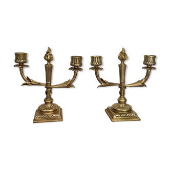 Pair of candle holders in gilded bronze nineteenth century