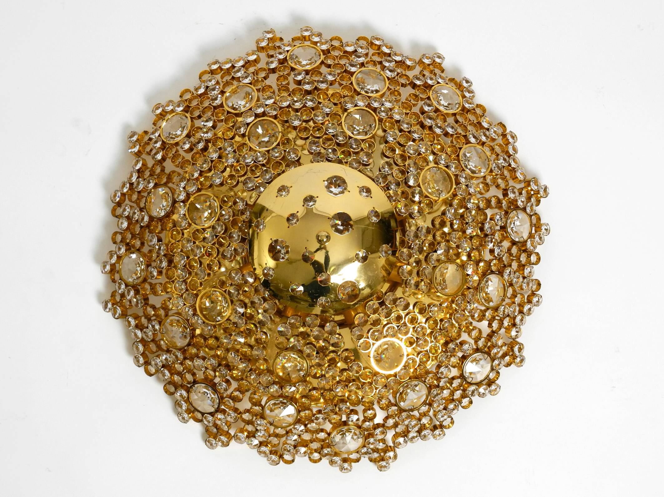 Gorgeous large 1970s Palwa brass ceiling or wall lamp with faceted crystal