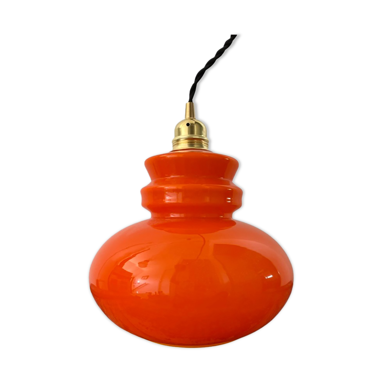 Suspension vintage en opaline orange électrifiée à neuf
