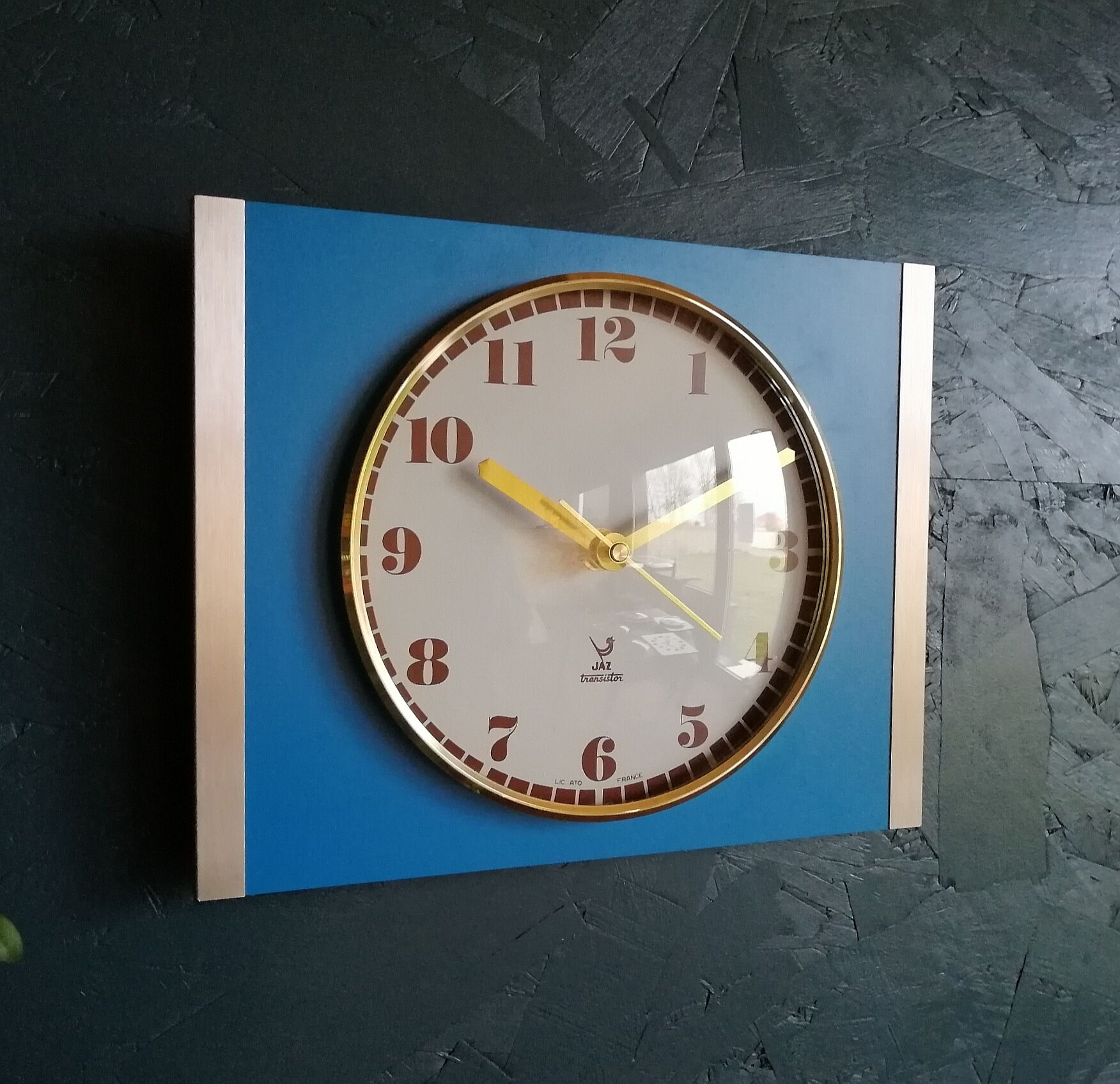 Vintage formica clock silent rectangular wall clock "blue jaz"