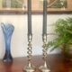 Pair of twisted brass candle holders