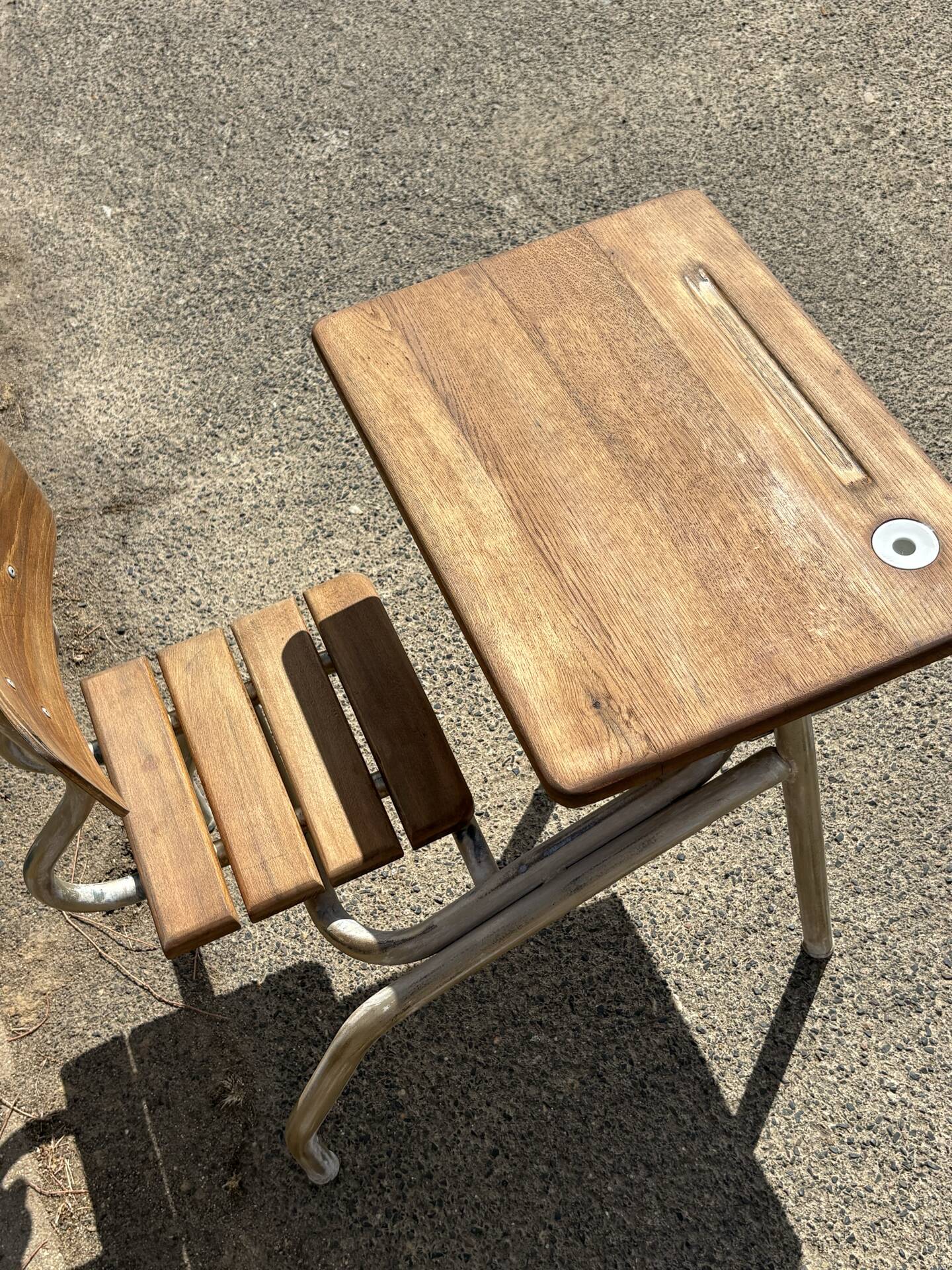 Renovated antique desk with inkwell