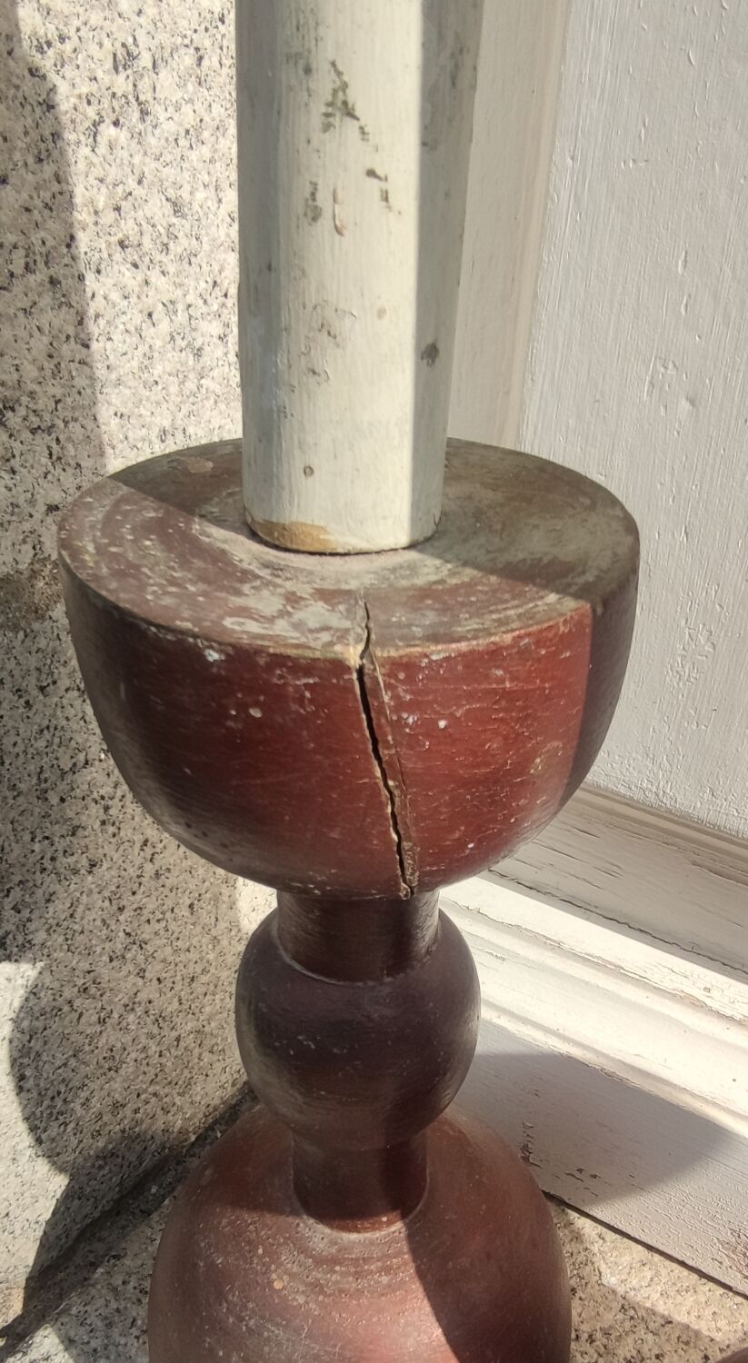 Series of 4 old large wooden candlesticks/brutalist