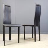 Set of 6 post modern black leather dining chairs, 1980s
