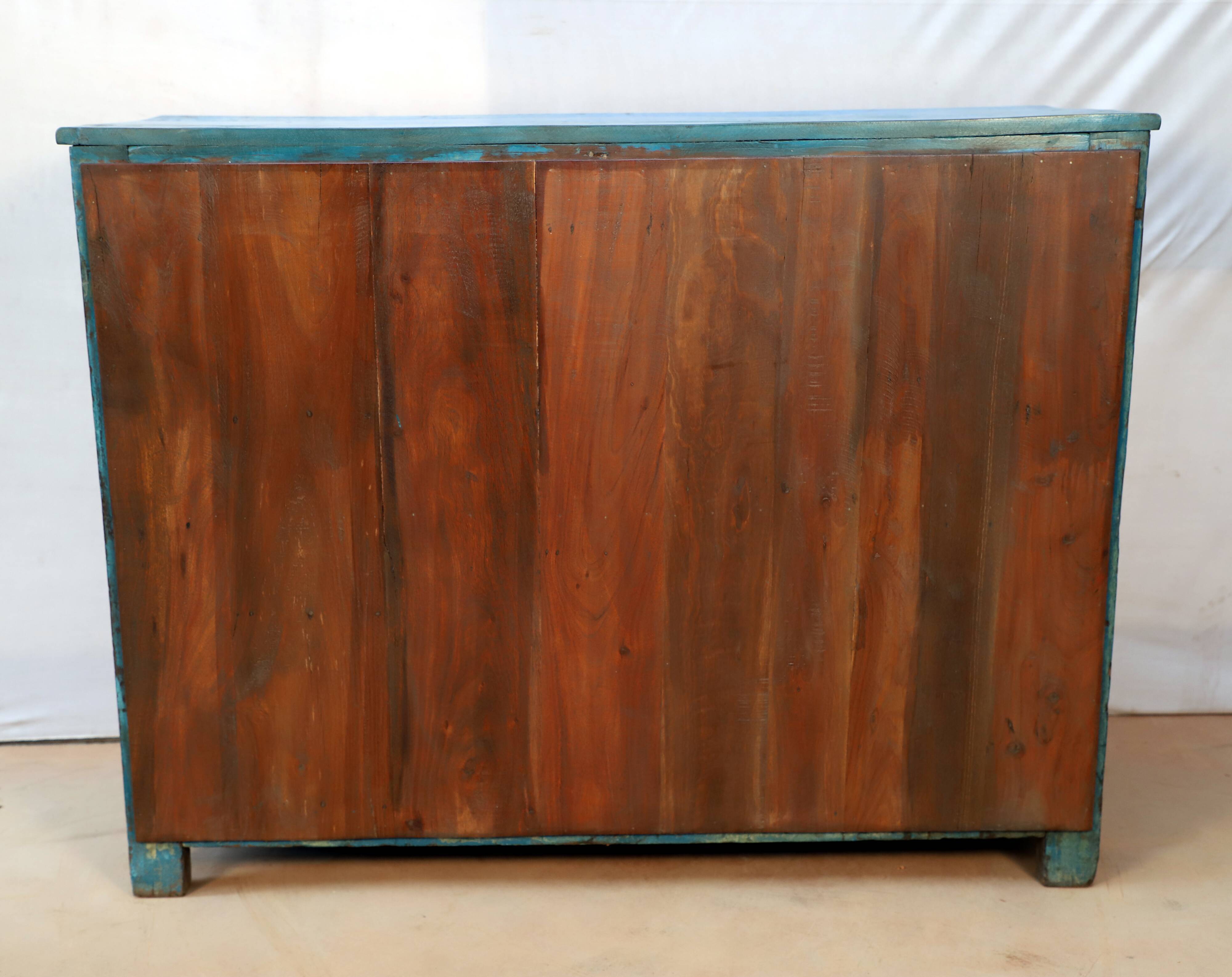 Buffet burmese teak cupboard with original turquoise patina