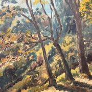 Tableau, huile sur toile « Chemin dans la forêt »