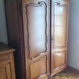 Solid cherry wood wardrobe with large shelf, hanging rail and interior mirror, in perfect condition