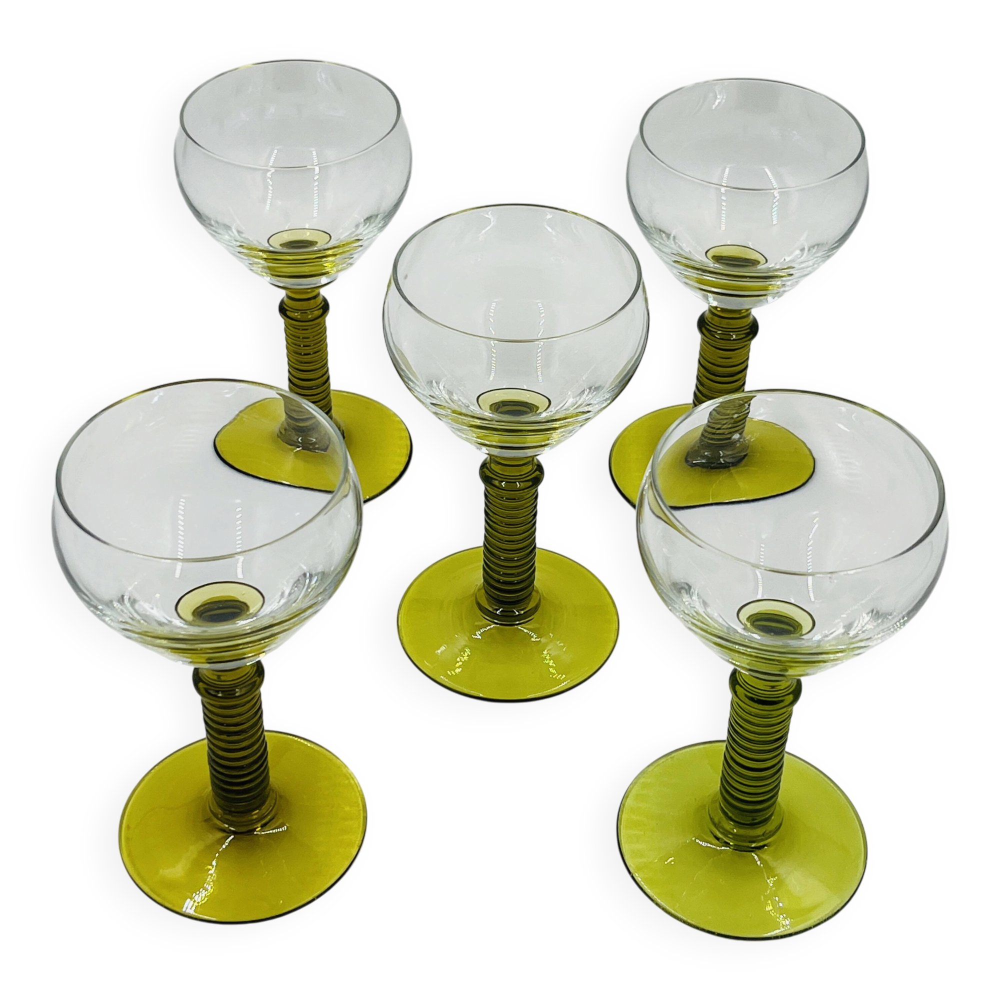 Set of 5 green Roemer wine glasses
