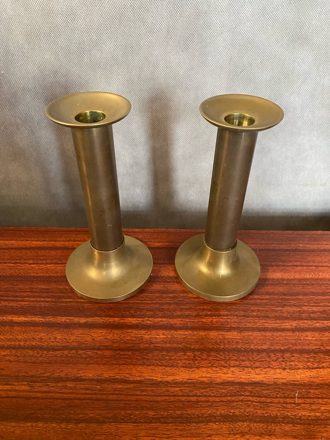 Antique Pair Of Vintage Brass Column Candle Holders