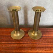 Antique Pair Of Vintage Brass Column Candle Holders