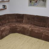 Brown corduroy modular sofa, 70s