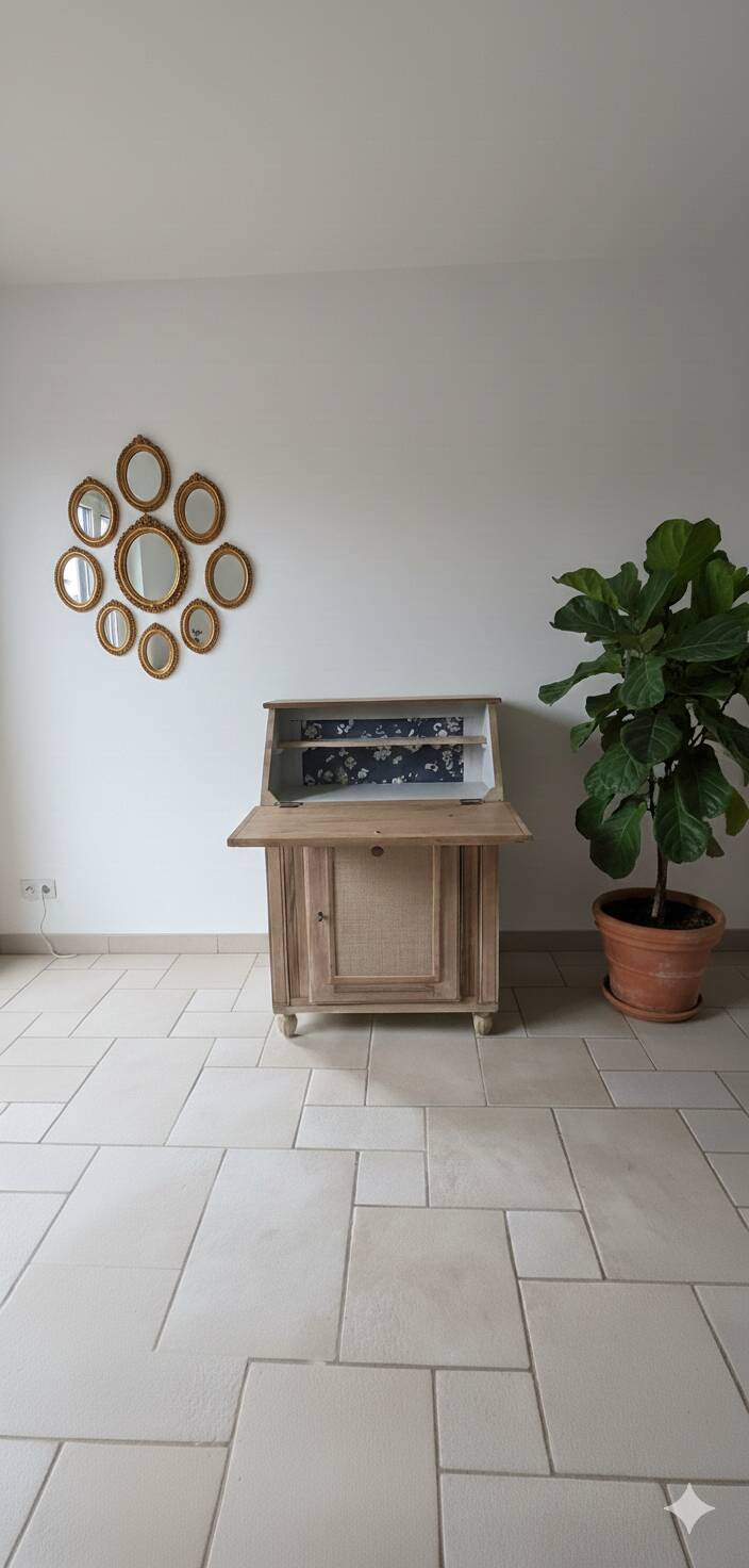 Vintage raw oak secretary