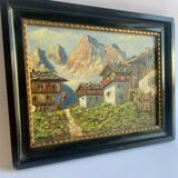 Alpine Village Antique oil painting