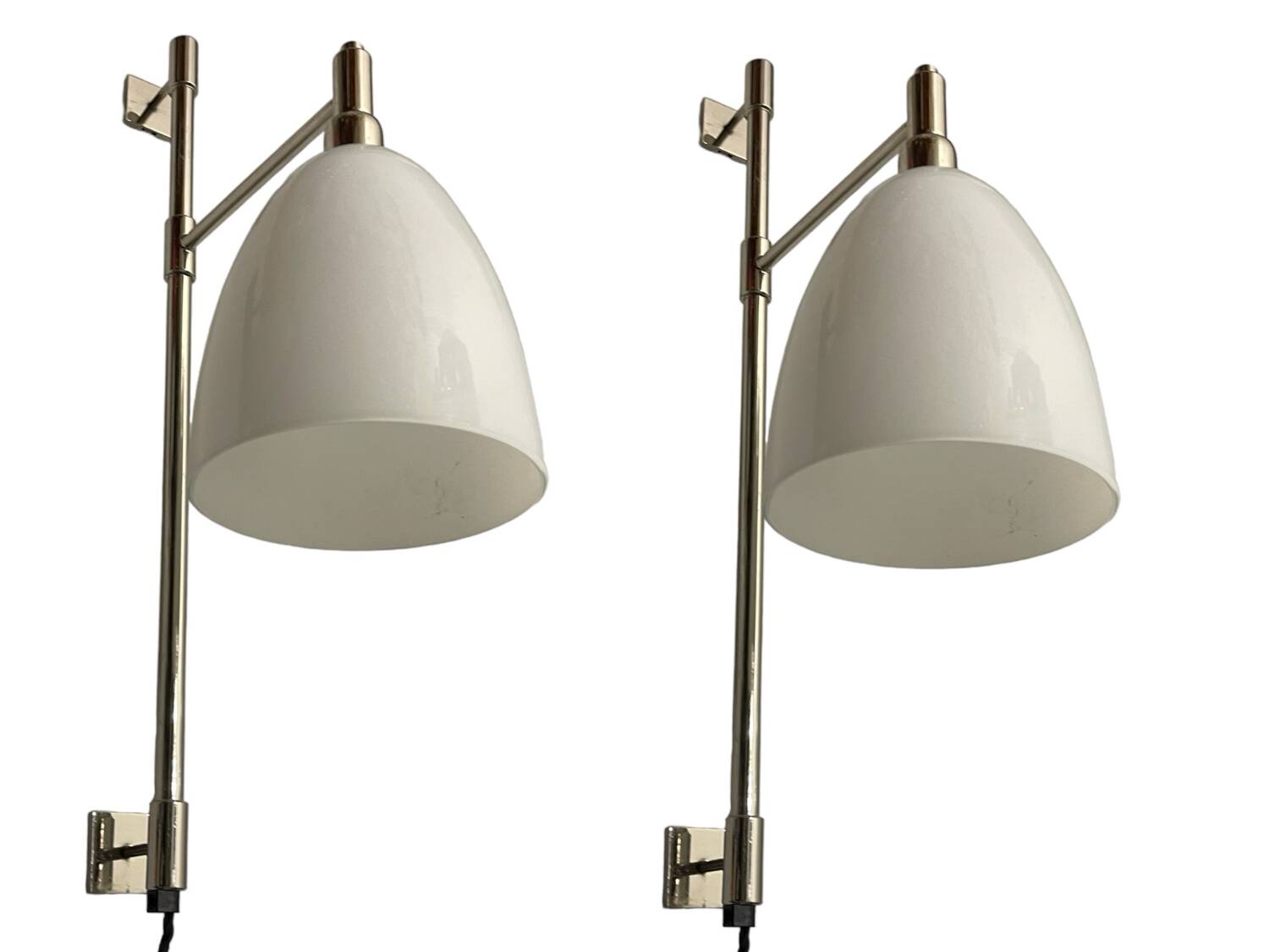 Large Opaline Glass Chrome Sconces Set of 2