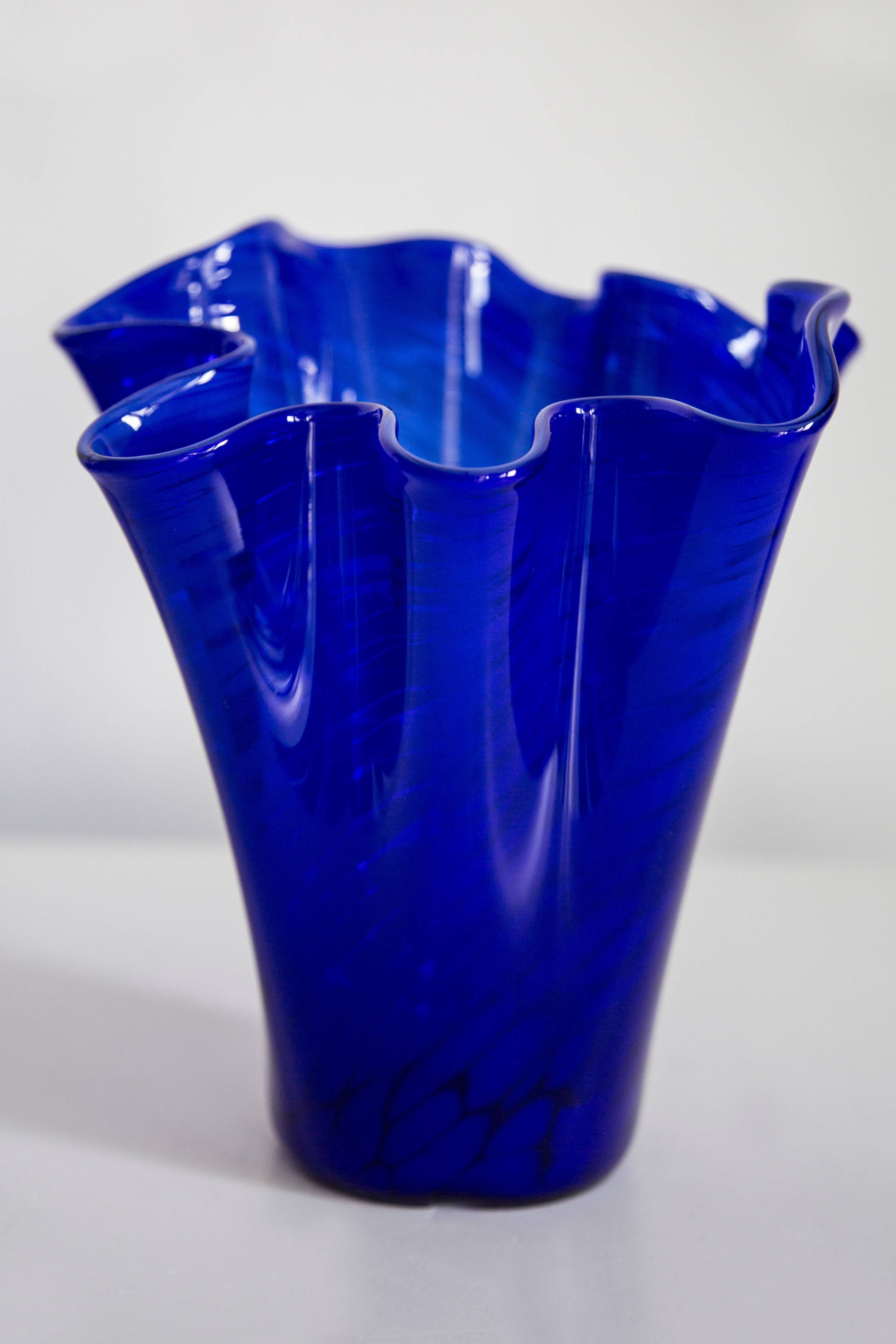 Vintage dark navy blue artistic vase from the mid-20th century.