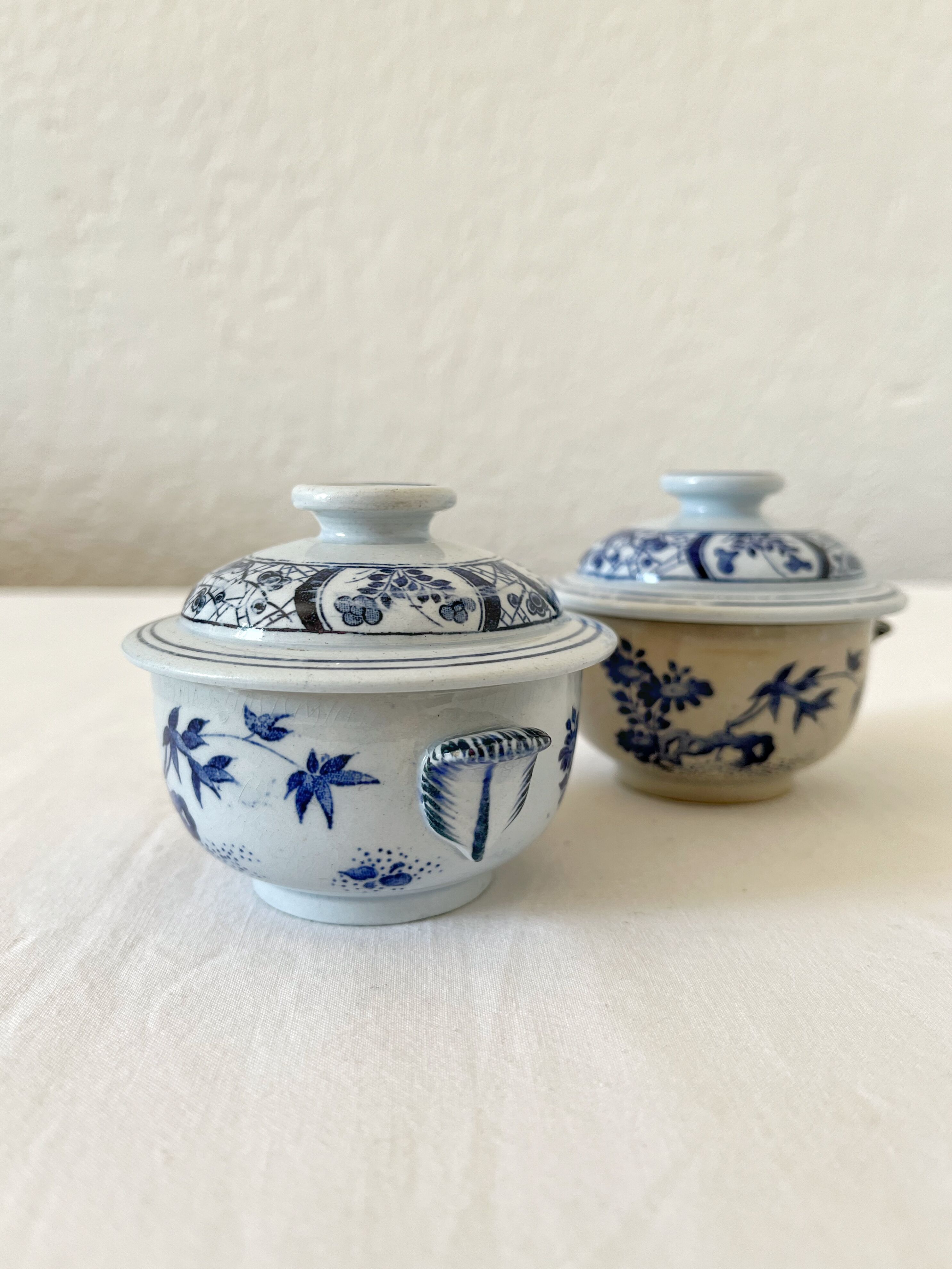 Two fine earthenware cream pots, Japanese service, Creil and Montereau, 19th century