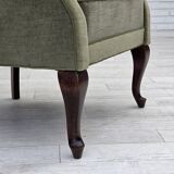 1960s, Danish armchair, green furniture velour, beech wood legs.