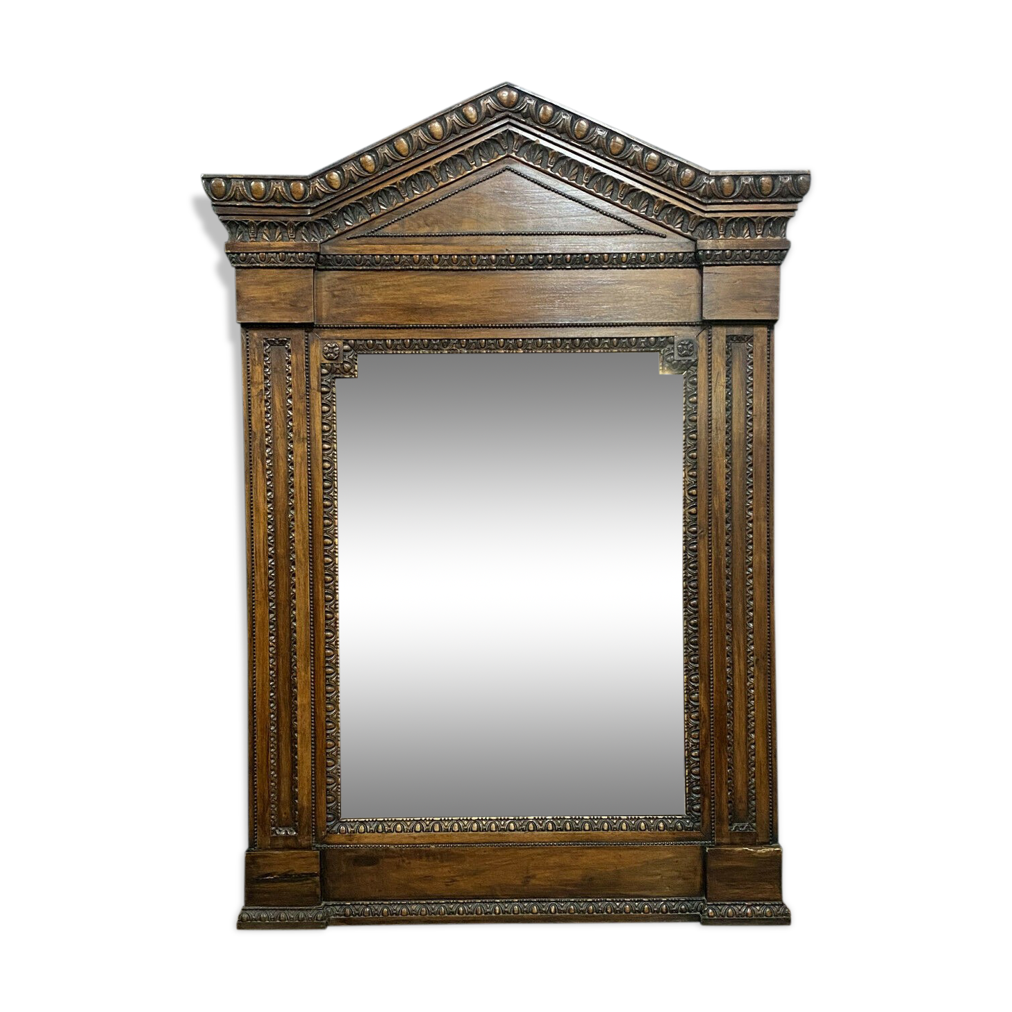 Miroir Renaissance de forme pyramidale en bois naturel
