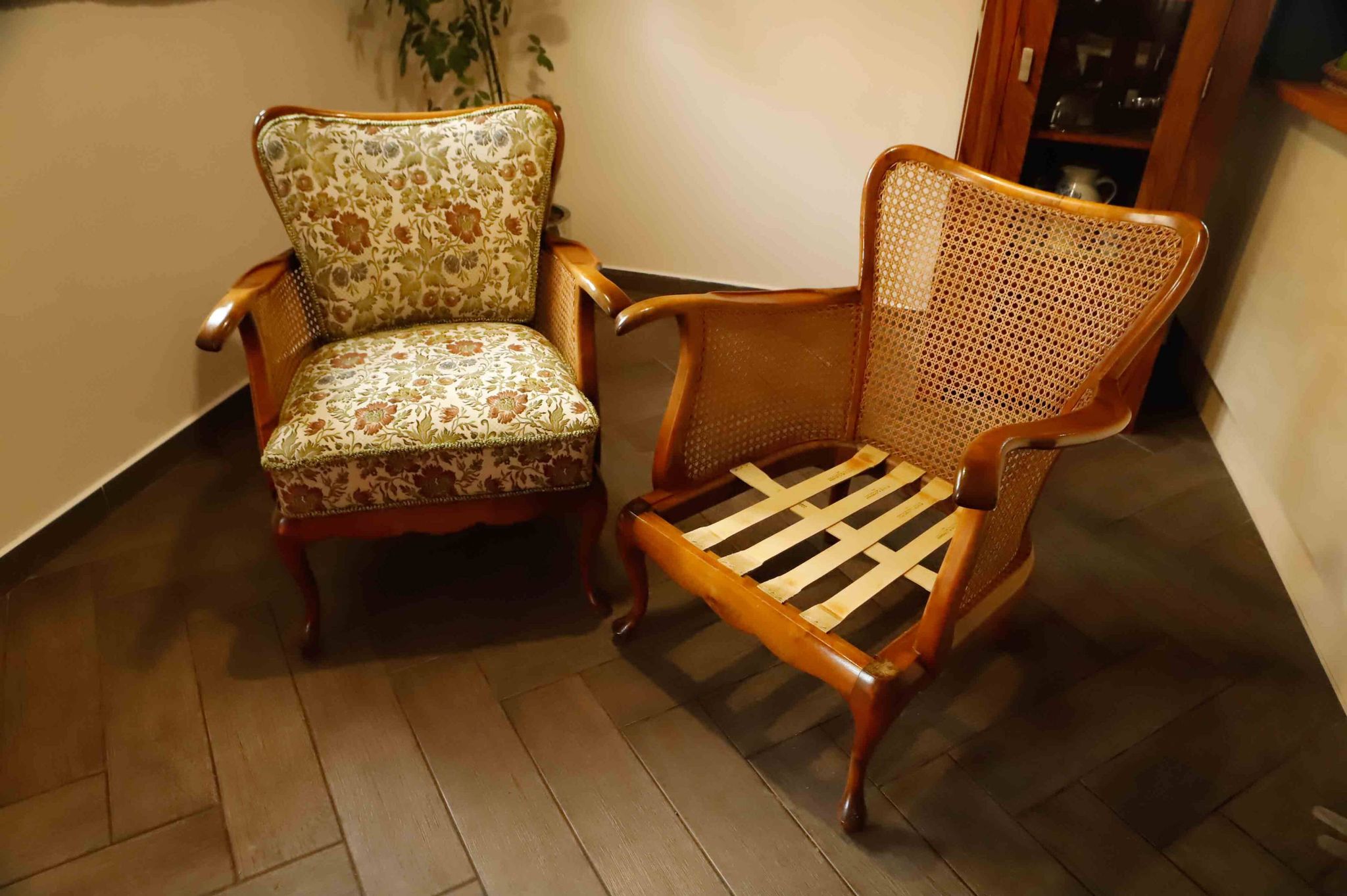 Set of 2 German Chippendale Cane Armchairs by Adolf Wrenger