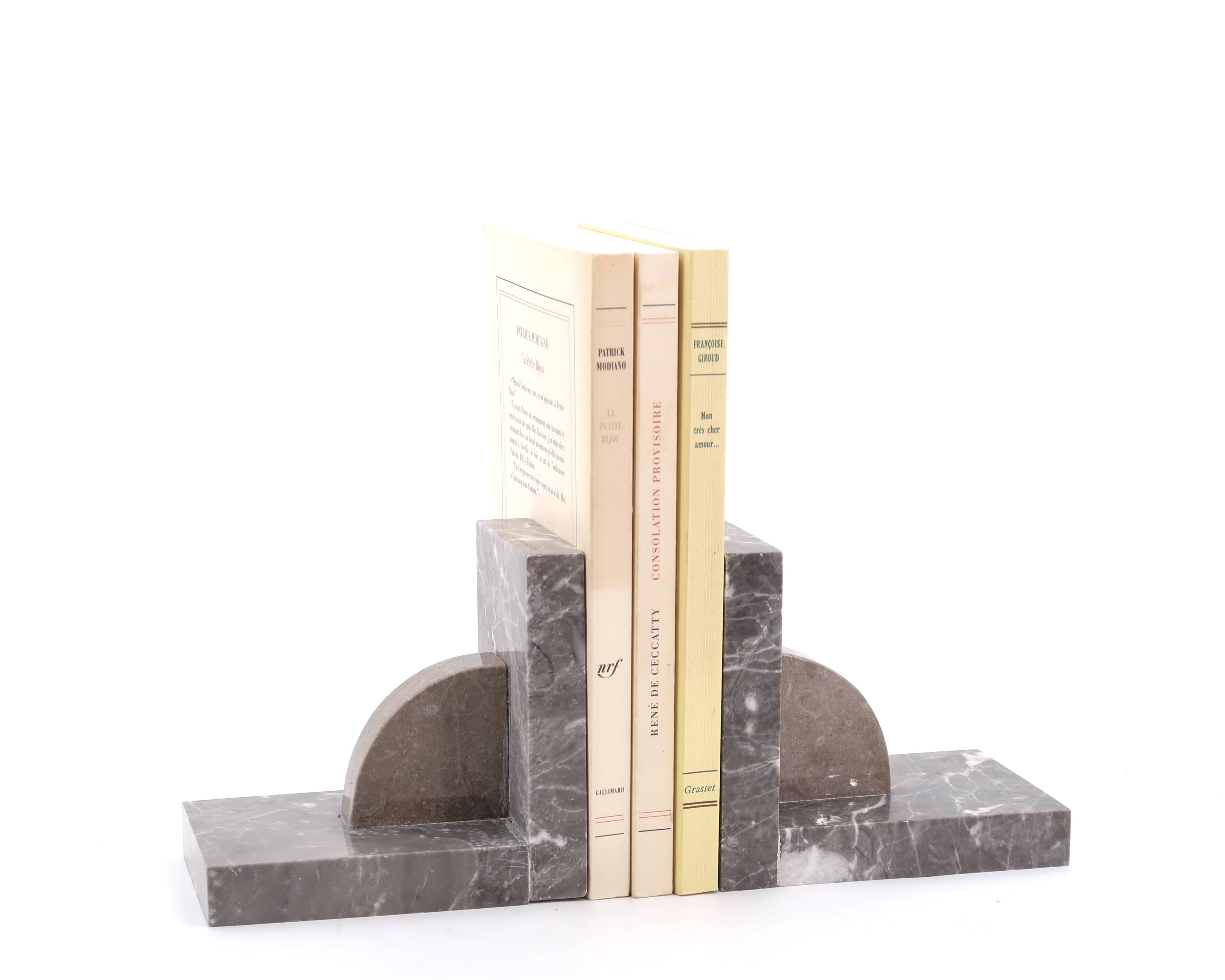 Art Deco Grey Marble Bookends