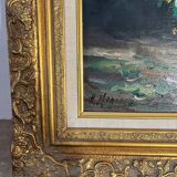 Framed bouquet of flowers, oil on canvas signed R Mogisse.