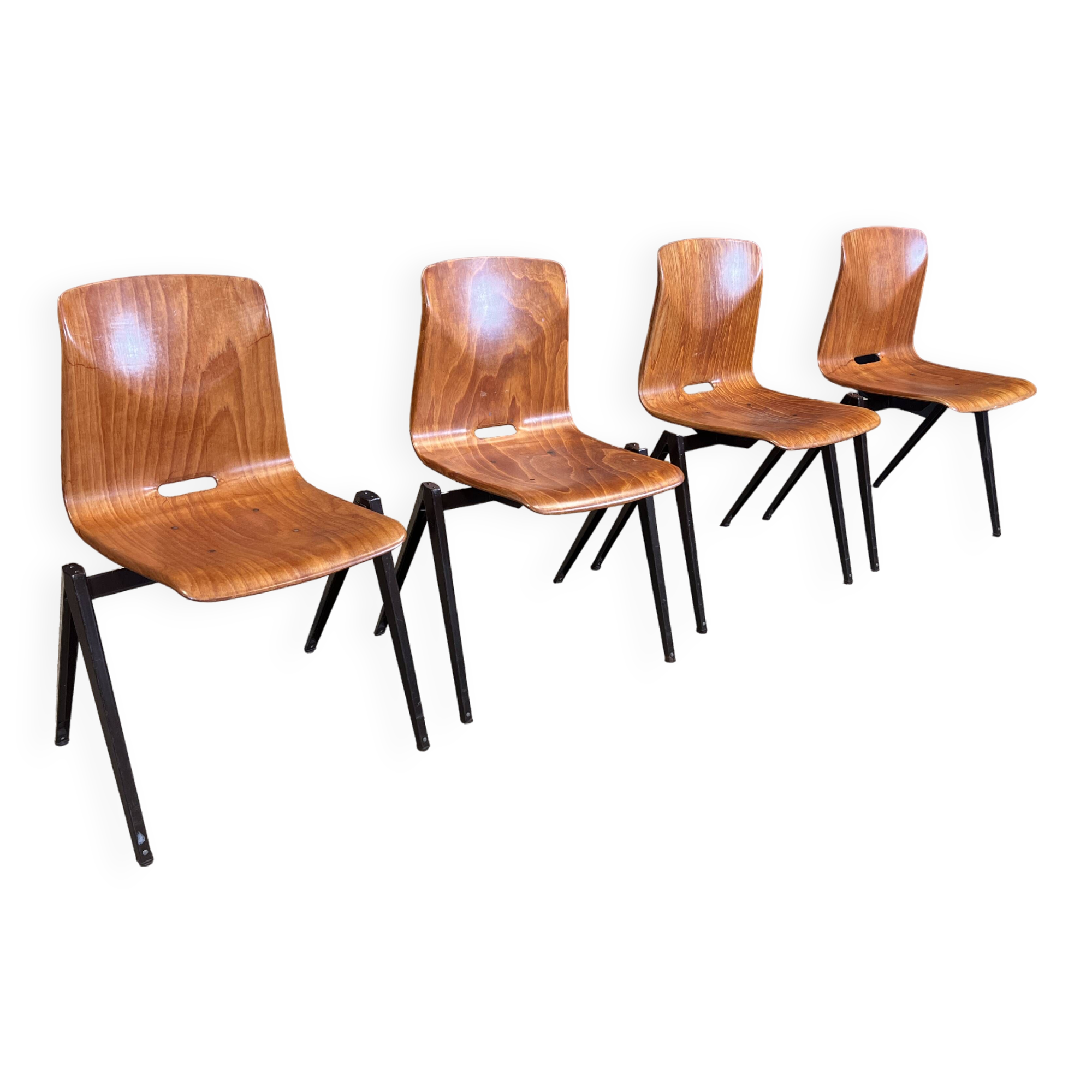 Set of 4 Galvanitas S22 oak chairs Netherlands 70s