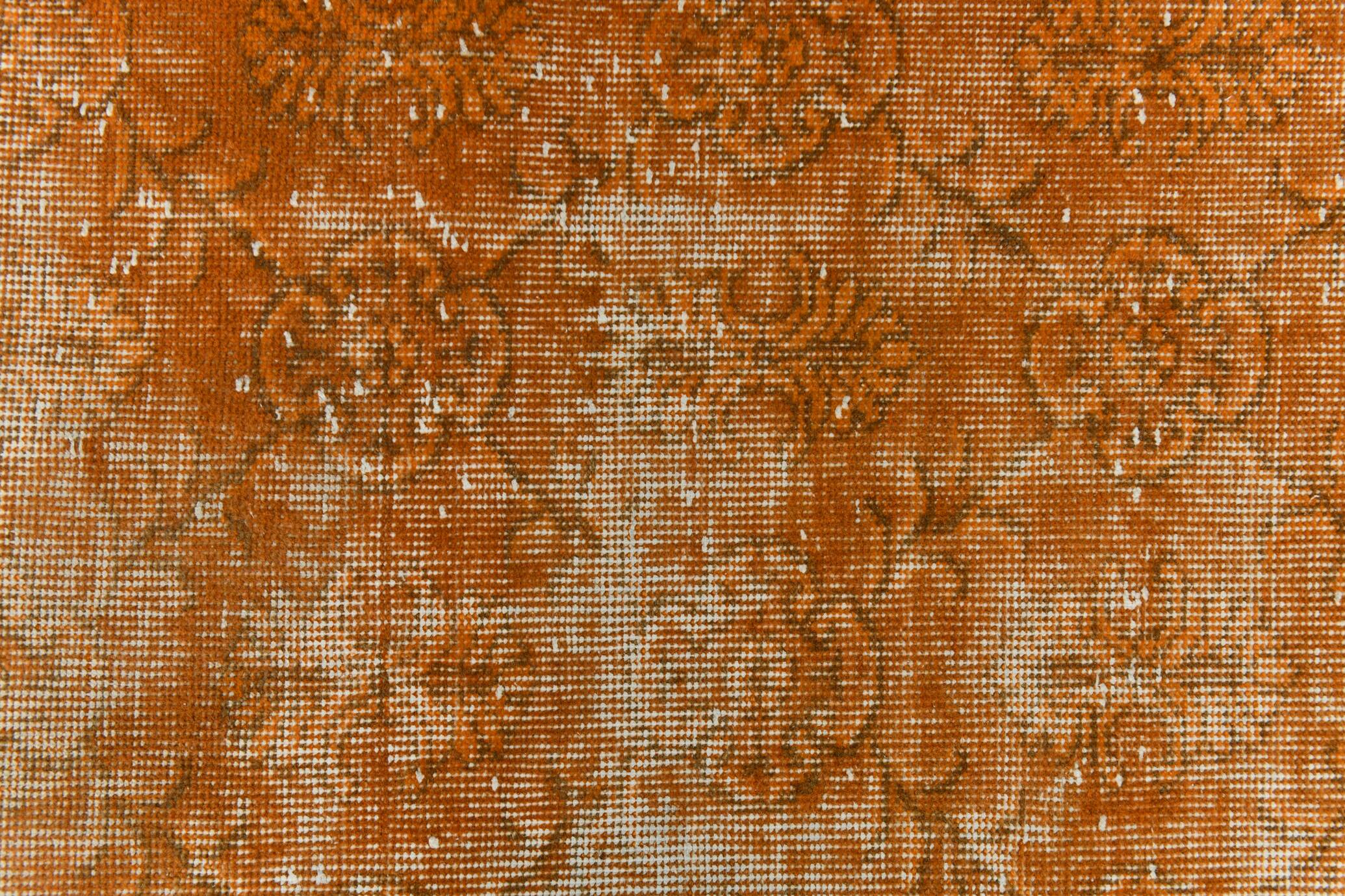 Tapis Vintage Orange Ocre Patiné, Style Bohème Chic