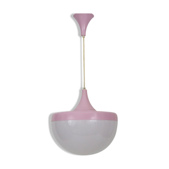 Suspension vintage rose et blanche, suspension design. Année 70