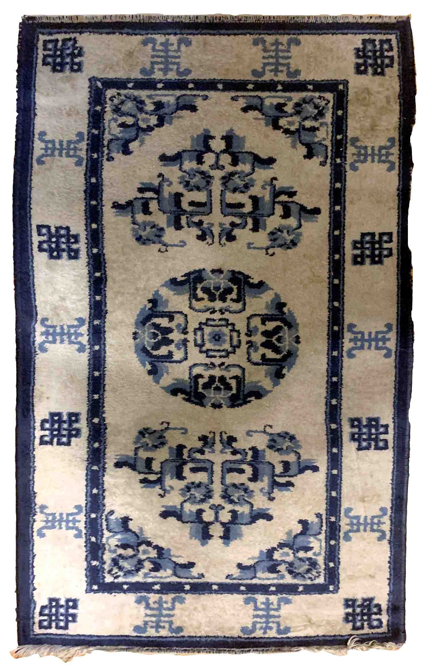 Ancient Chinese Carpet Handmade Peking 67cm x 119cm 1900s
