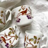 5 tasses à café en porcelaine ancienne décor d'oiseaux