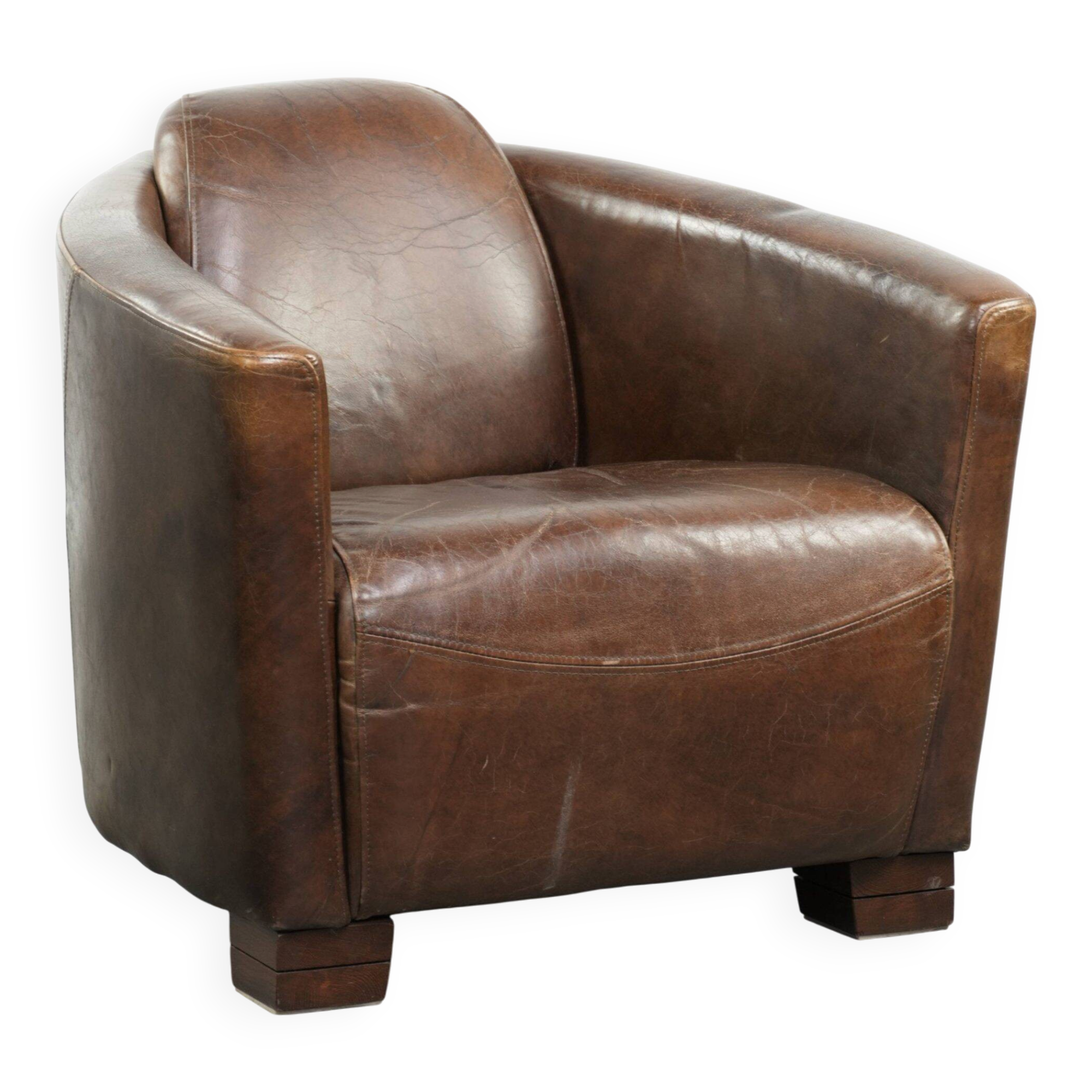 Sturdy dark cognac brown cow leather Aviator design armchair