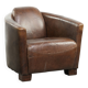 Sturdy dark cognac brown cow leather Aviator design armchair