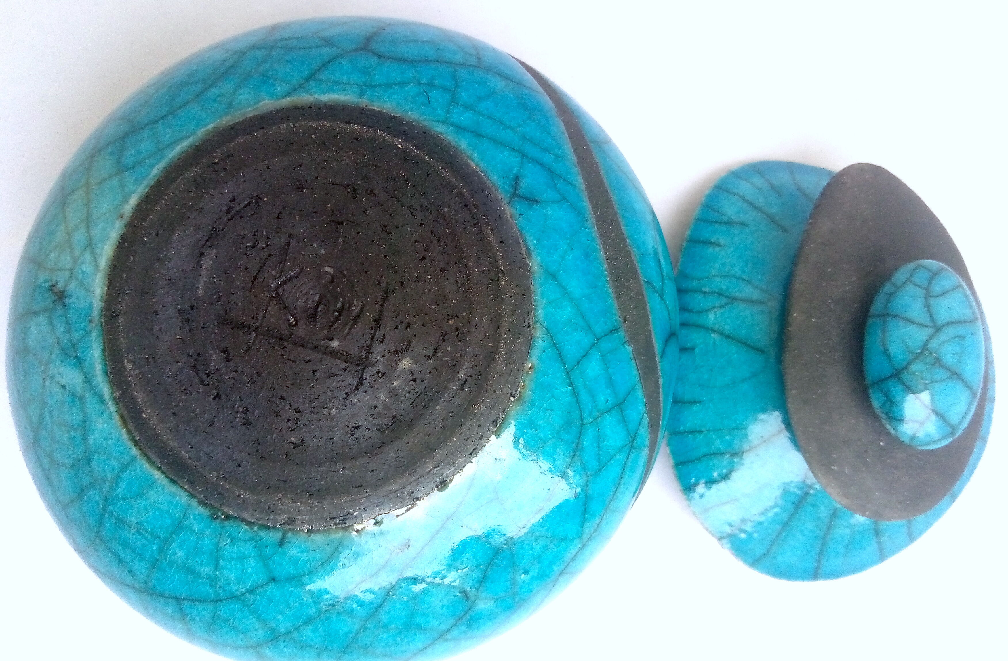 Turquoise raku box with organic shapes
