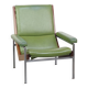 Green cowhide Leather and Wooden Vintage Armchair