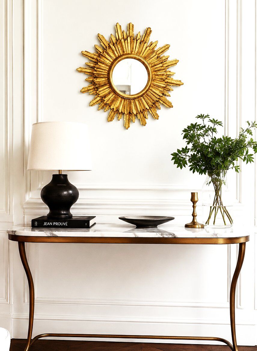 Vintage sun wall mirror in gilded wood, 1960