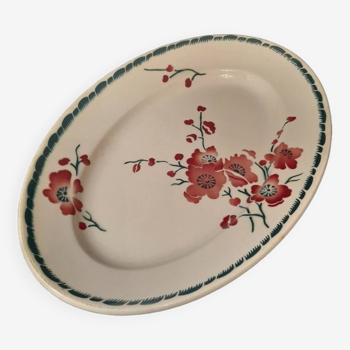 Green and pink floral serving dish
