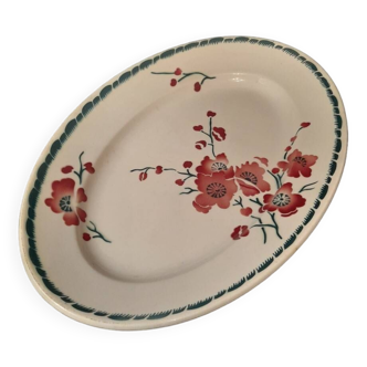 Green and pink floral serving dish
