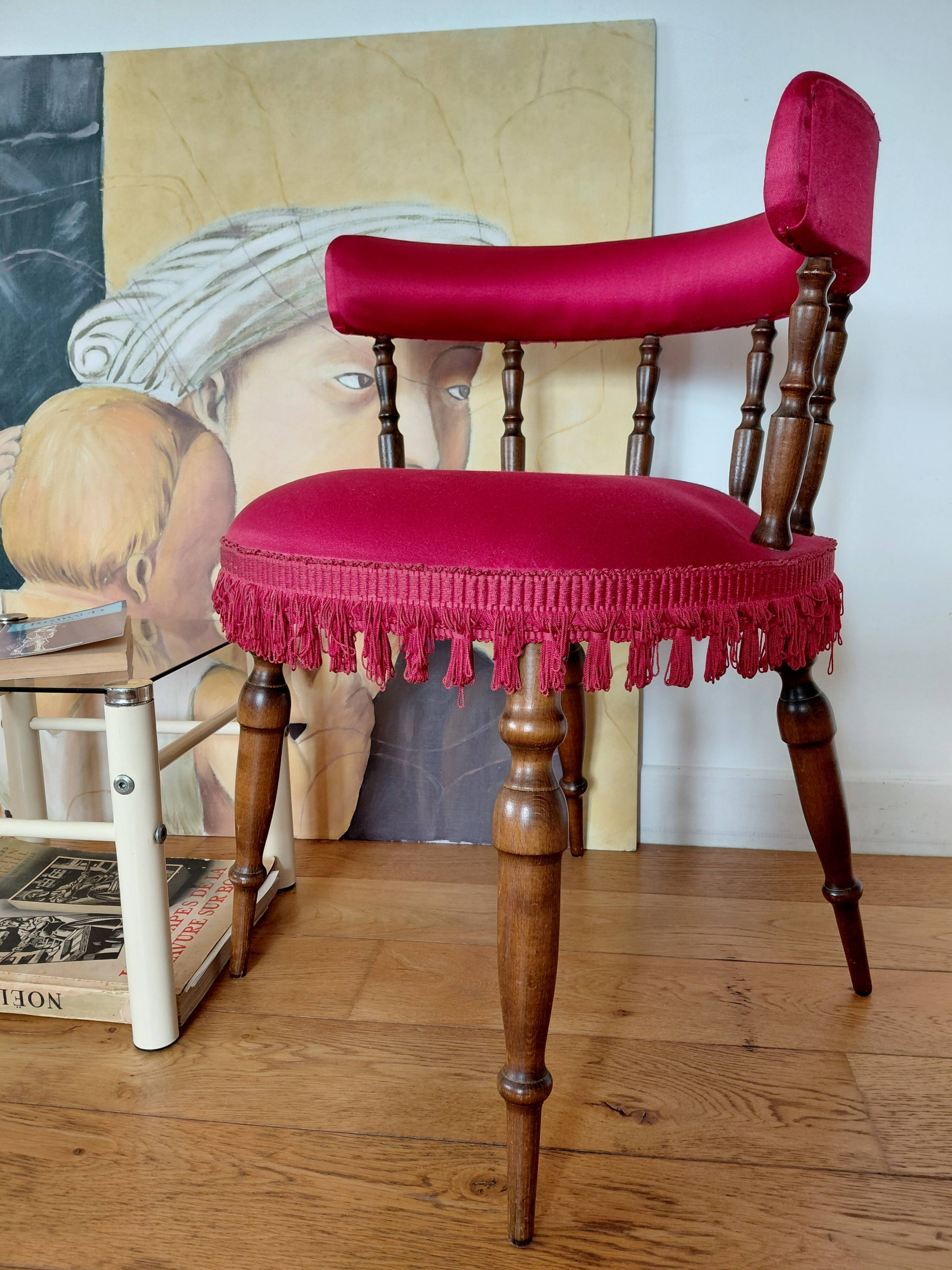 Napoleon III office chair in fuchsia velvet