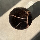 Side table in black petrified wood with light streaks h: 27,5cm d:18,5cm