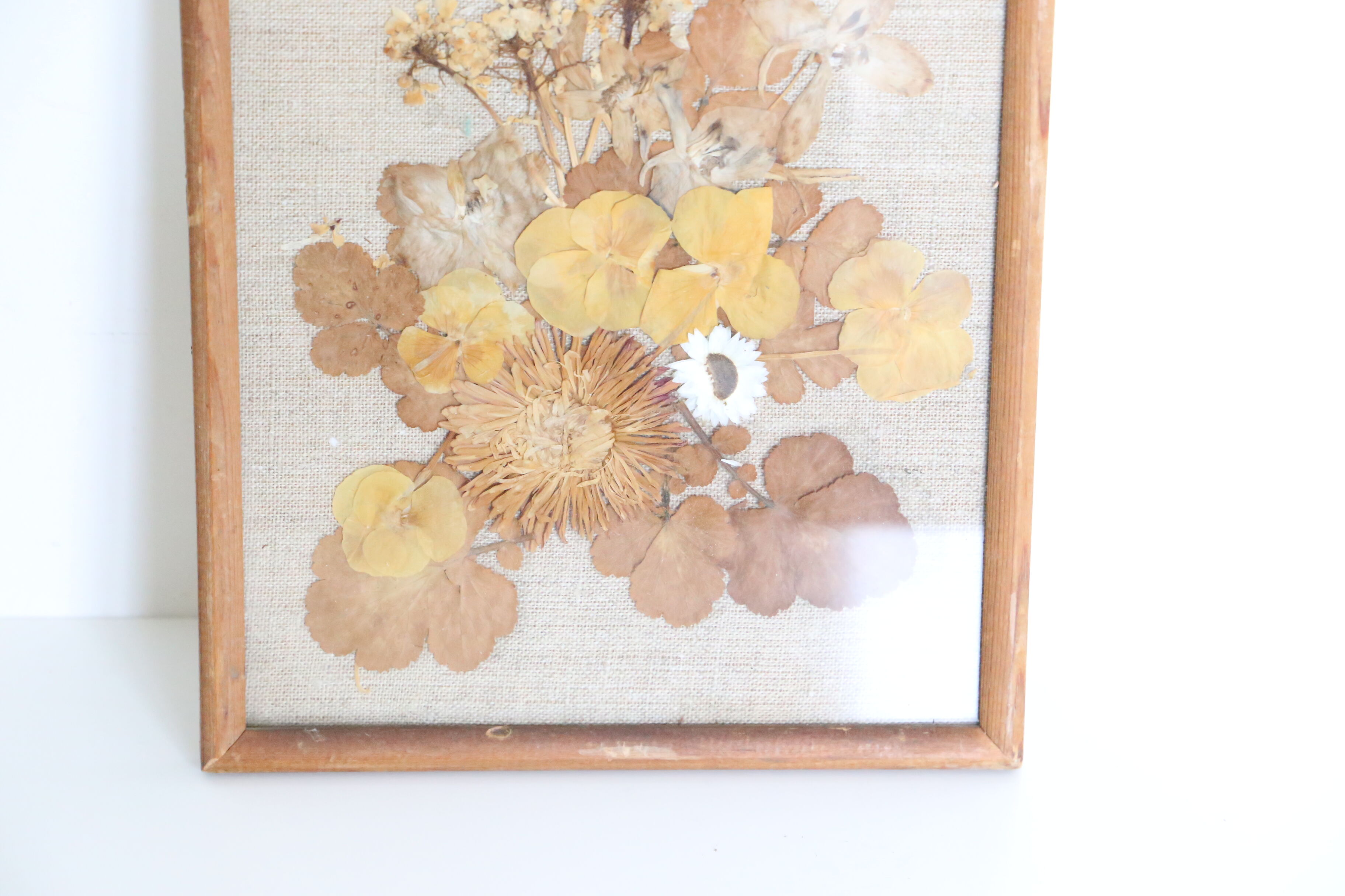 Nice table of dried flowers on beige linen