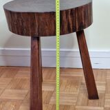 Brutalist side table in tripod solid wood