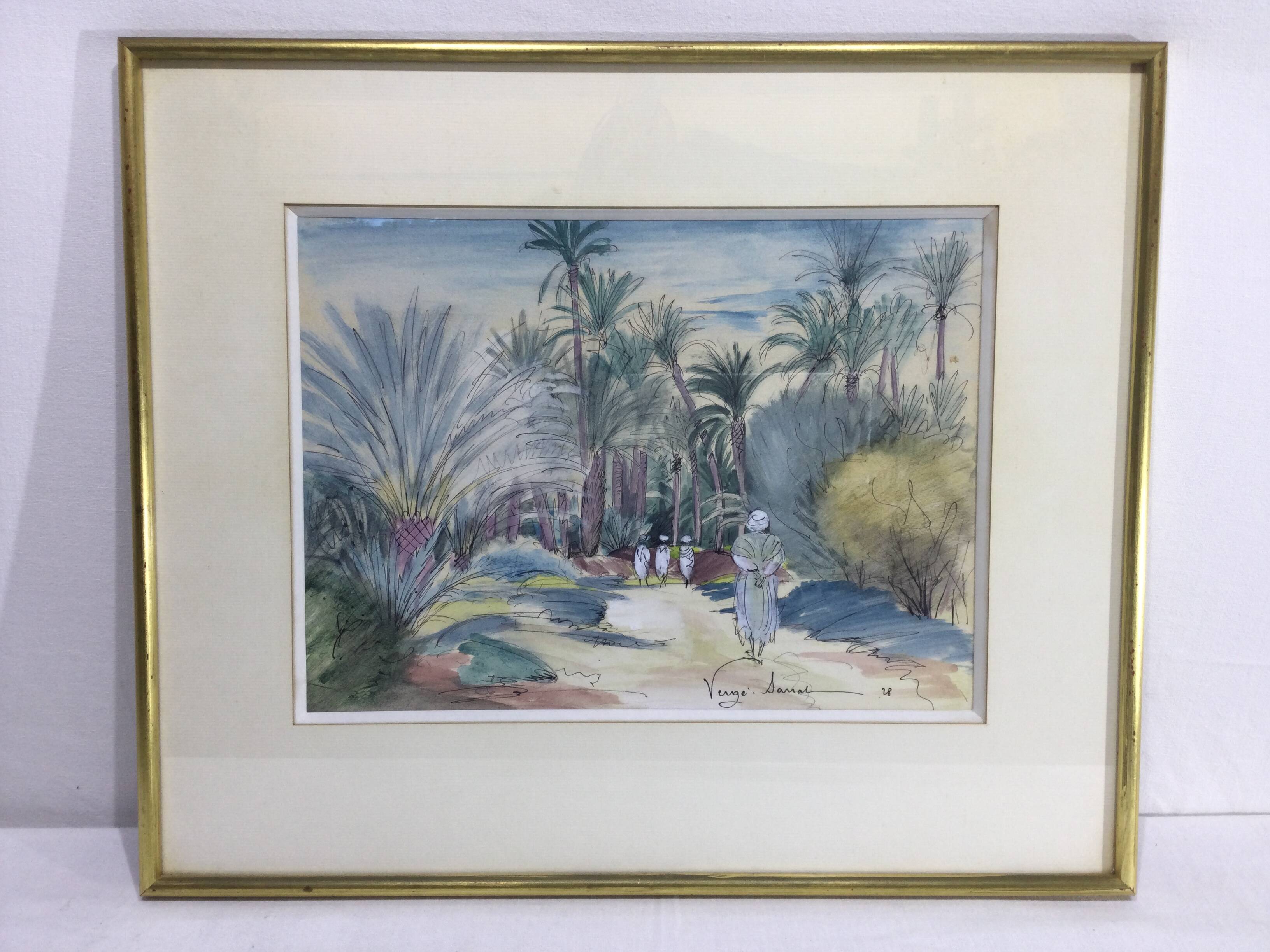 Henri Verge Sarrat – Drawing on watercolor “Oasis”
