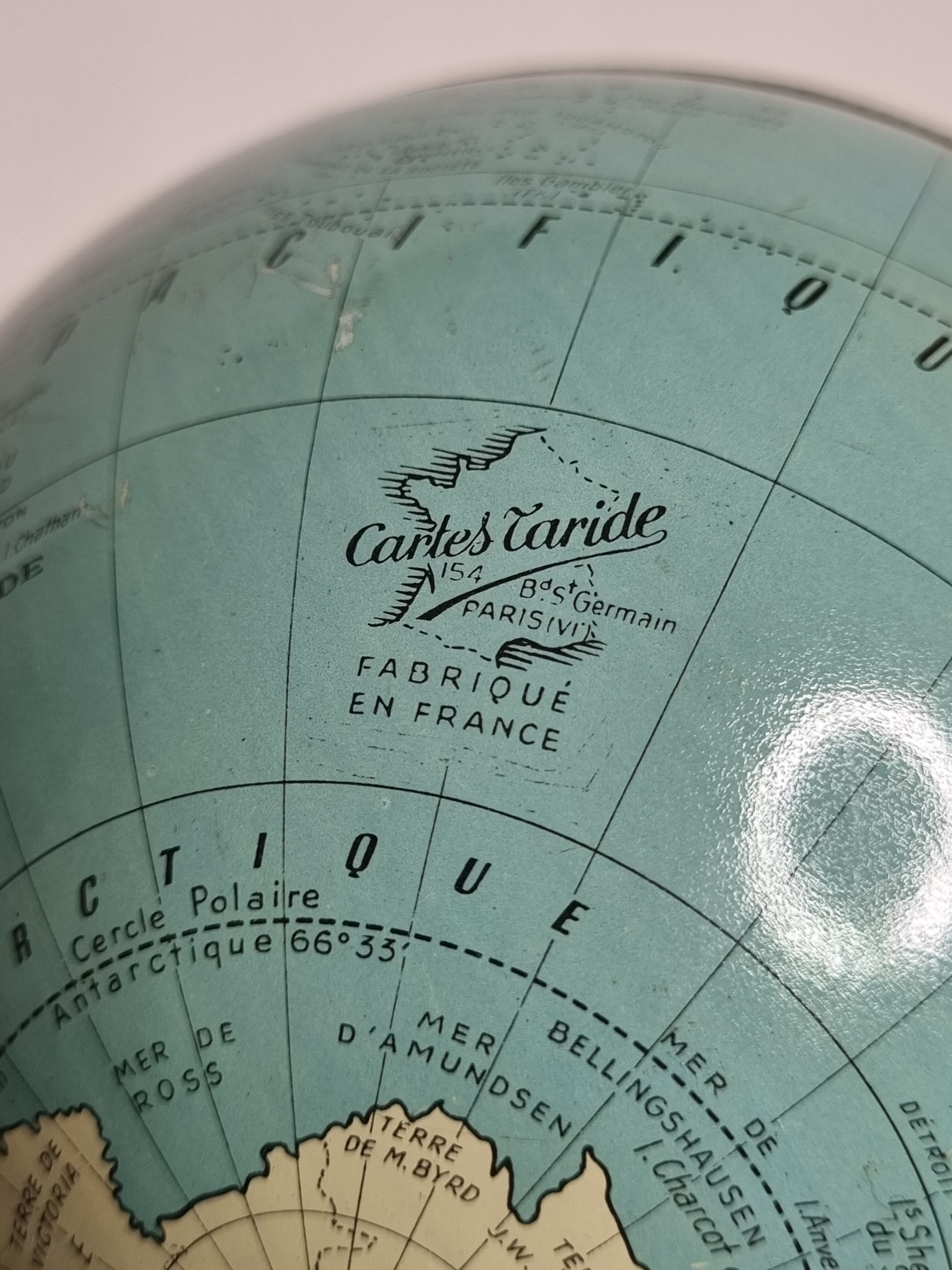 Globe earth "Taride" of the 50s-60s in metal on base, 17 cm