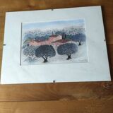 Watercolor landscape of Provence