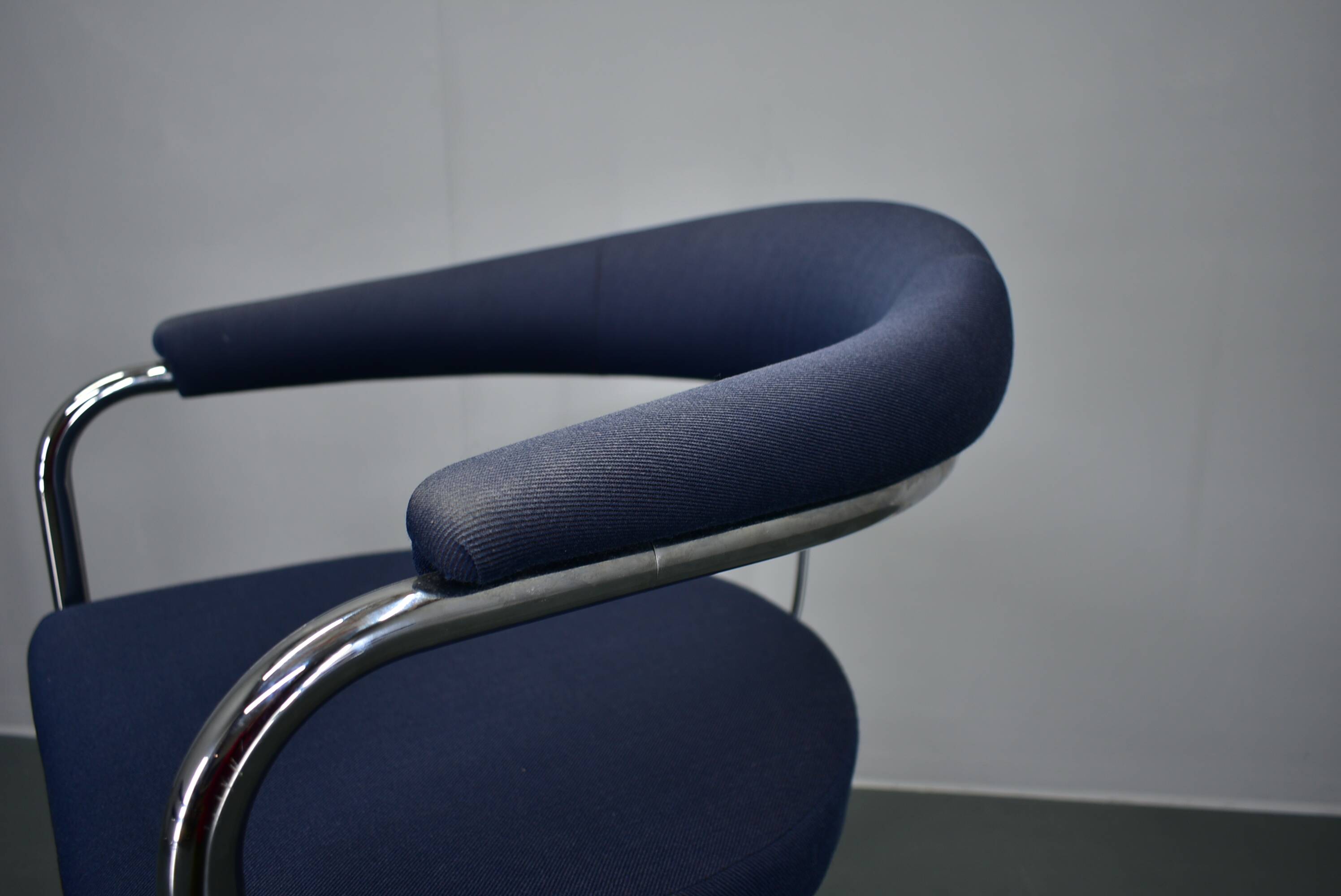 Anton Lorenz for Thonet "Ss33" chrome Armchair in blue fabric , 1970s