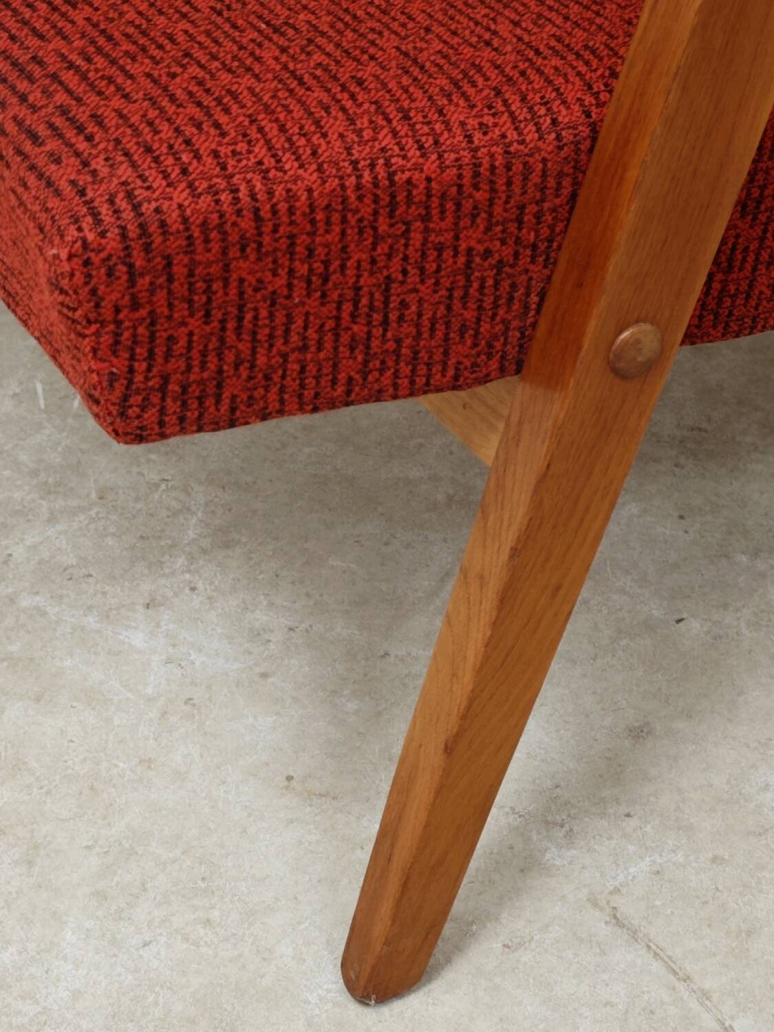 Pair of Uluv red Eastern Bloc armchairs, 1960s