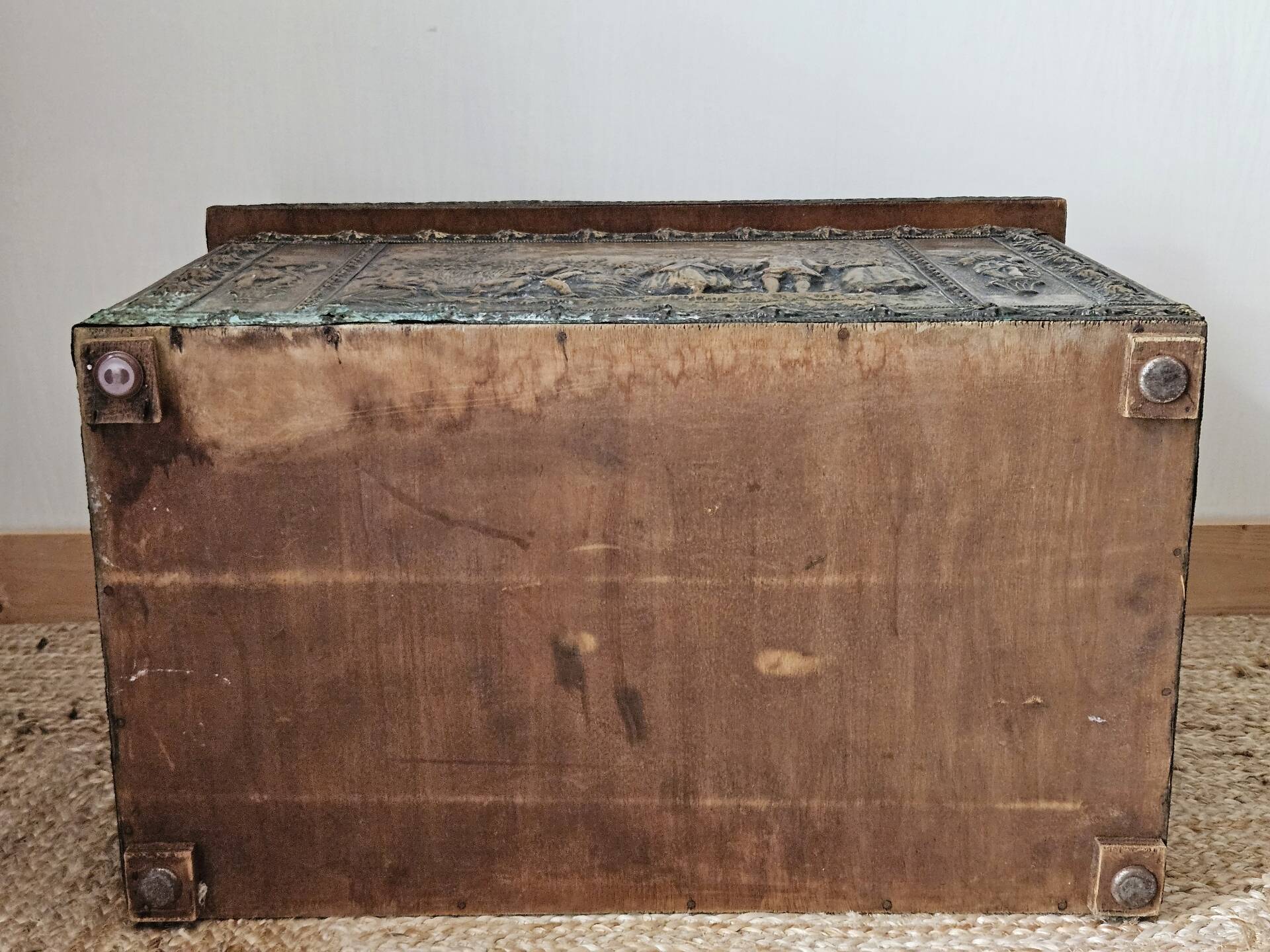 Wooden chest with repoussé brass decoration, 20th century.